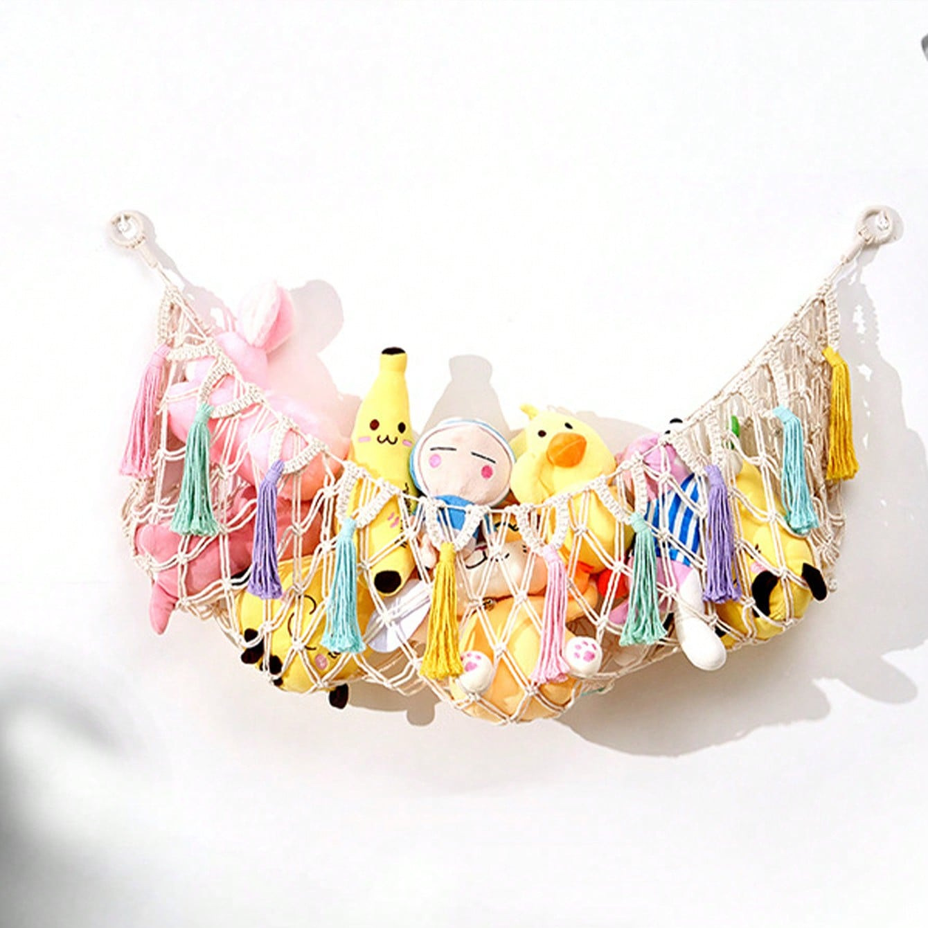 人形玩具収納ネットポケット綿紐吊り下げ人形ぬいぐるみ布人形壁織り収納ネットハンモックネットポケット