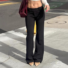 美式街头千禧条纹拼色低腰微喇休闲裤辣妹气质百搭显瘦西装长裤