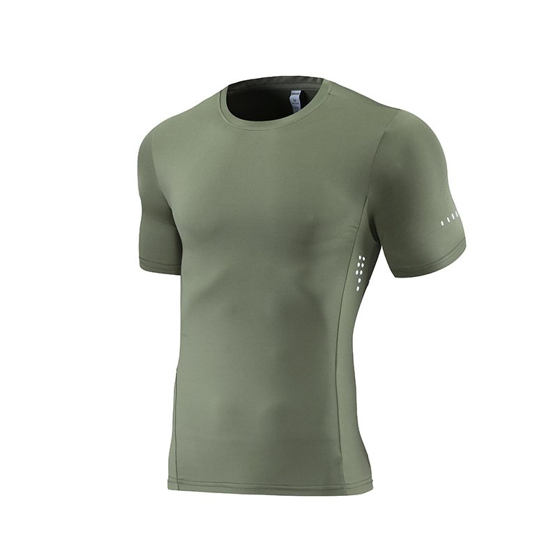 Verano de los hombres deportes fitness entrenamiento muscular ropa de secado rápido cuello redondo apretado grupo ropa manga corta imprimible logotipo de la empresa