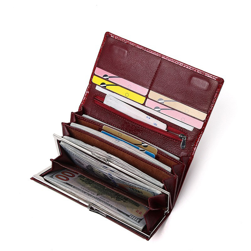 Genuine Leather Women's Wallet - Luxury Long Clutch Bag For Women, Customizable - Thumbnail 4