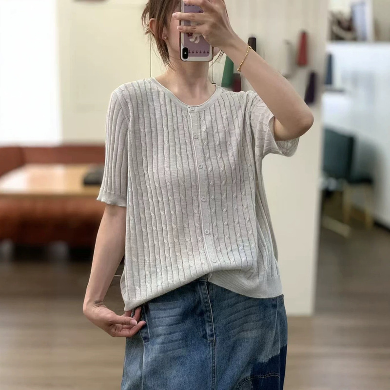 Summer New Style 2026 Round Neck Casual Loose Thin Pullover Solid Color Versatile Short-Sleeve Knit Top for Women Summer New Style 2026 Round Neck Casual Loose Thin Pullover Solid Color Versatile Short-Sleeve Knit Top for Women