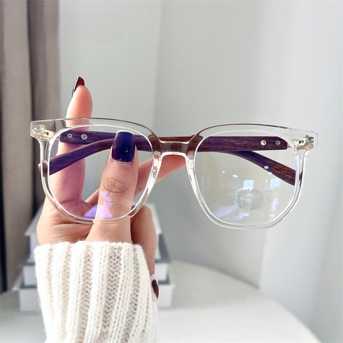 30128 New TR Wood Grain Temple Fashionable Internet Celebrity Anti-Blue Light Glasses Retro Transparent Eyeglass Frame Plain Glasses