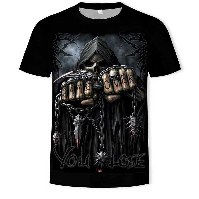 New Cross-Border Foreign Trade European and American 3D Digital Printed Short-Sleeved Men's Trendy Skull T-Shirt