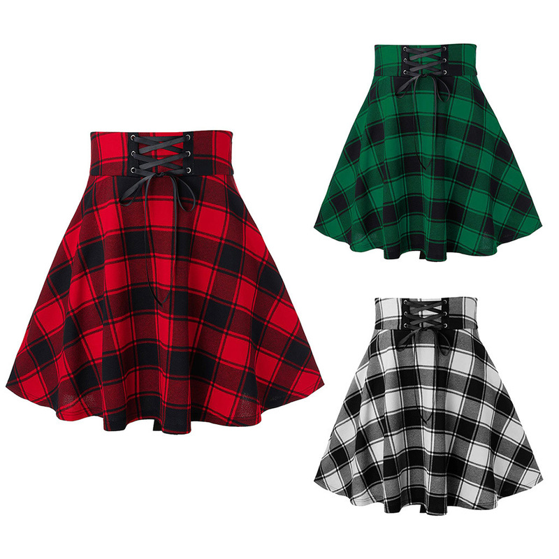 2024 European and American Foreign Trade Amazon New Fashion Plaid Lace-Up Skirt Fresh College Style 2024 European and American Foreign Trade Amazon New Fashion Plaid Lace-Up Skirt Fresh College Style