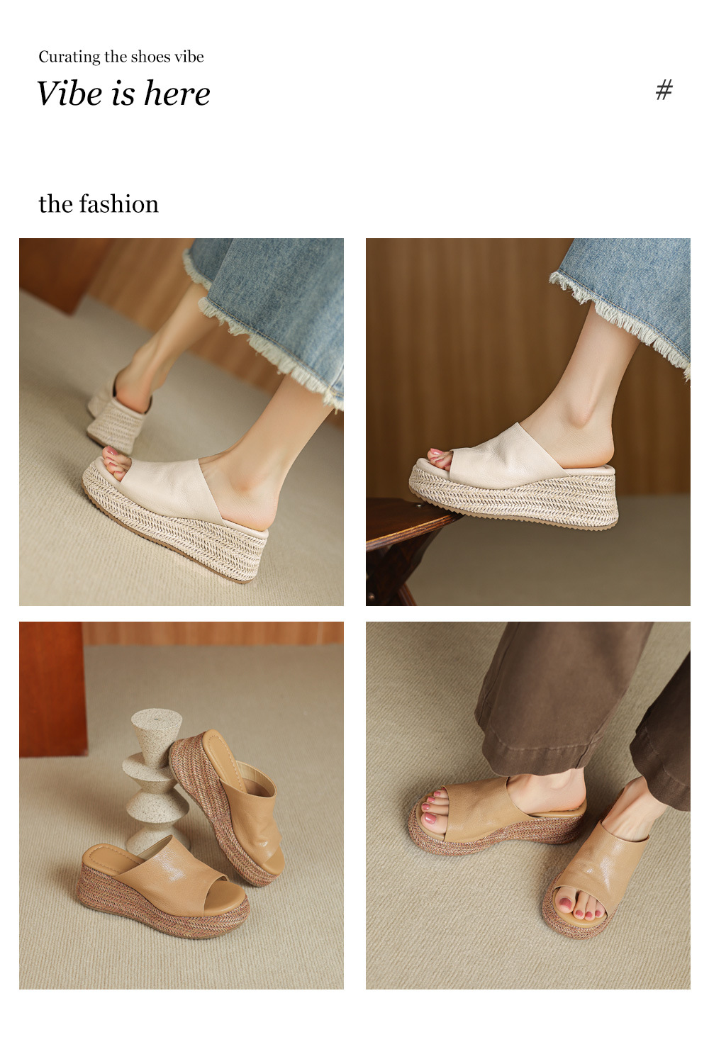 Dép sandal nữ quai ngang đế xuồng bệt gót thấp mũi hở chất liệu da cừu — màu trắng ngà, màu mơ chi tiết 1