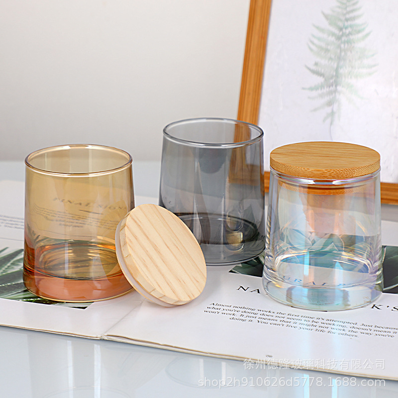 Taza de cera de banana ámbar con tapa ins taza vacía color brillante DIY vasos de cera de piedra de fragancia decoración de alta calidad