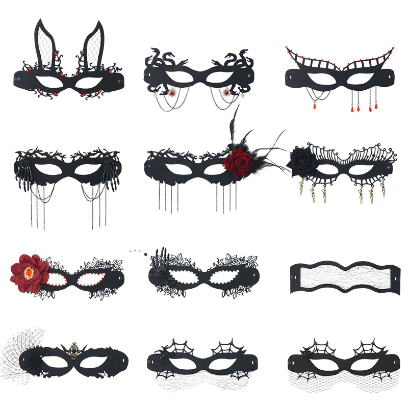 Nuevas máscaras de flores negras máscaras de baile máscaras de Halloween máscaras de mujeres máscaras de gato cos máscaras de mitad de cara