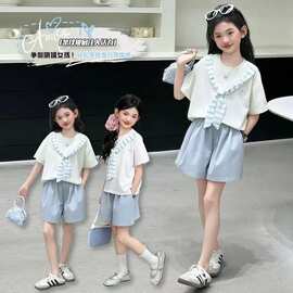 女童夏季短裤套装2025新款儿童韩版女孩洋气学生中大童短袖两件套