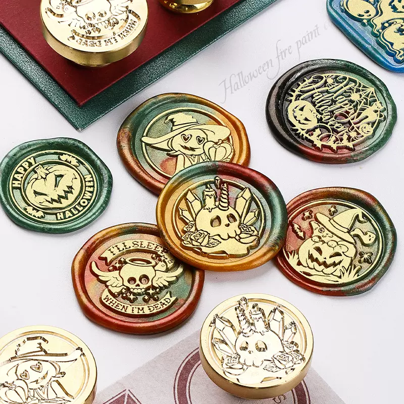 新品 34款可选 新万圣系列 火漆印章黄铜头雕刻章头 批发