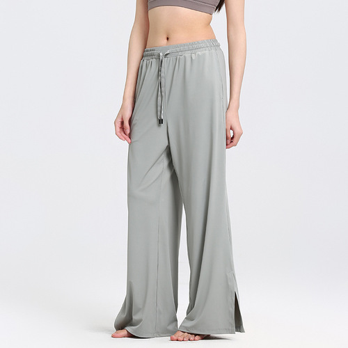 Women's wide-leg silk sunscreen pants, UV protection, cool feeling, quick-drying, elastic, breathable floor-length pants, women's nine-hole pants