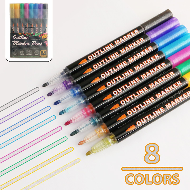 Fantasía doble línea de contorno de la pluma 8 colores 12 colores traje DIY resaltador pluma de contorno estudiante pintura pluma de marcado de dos colores