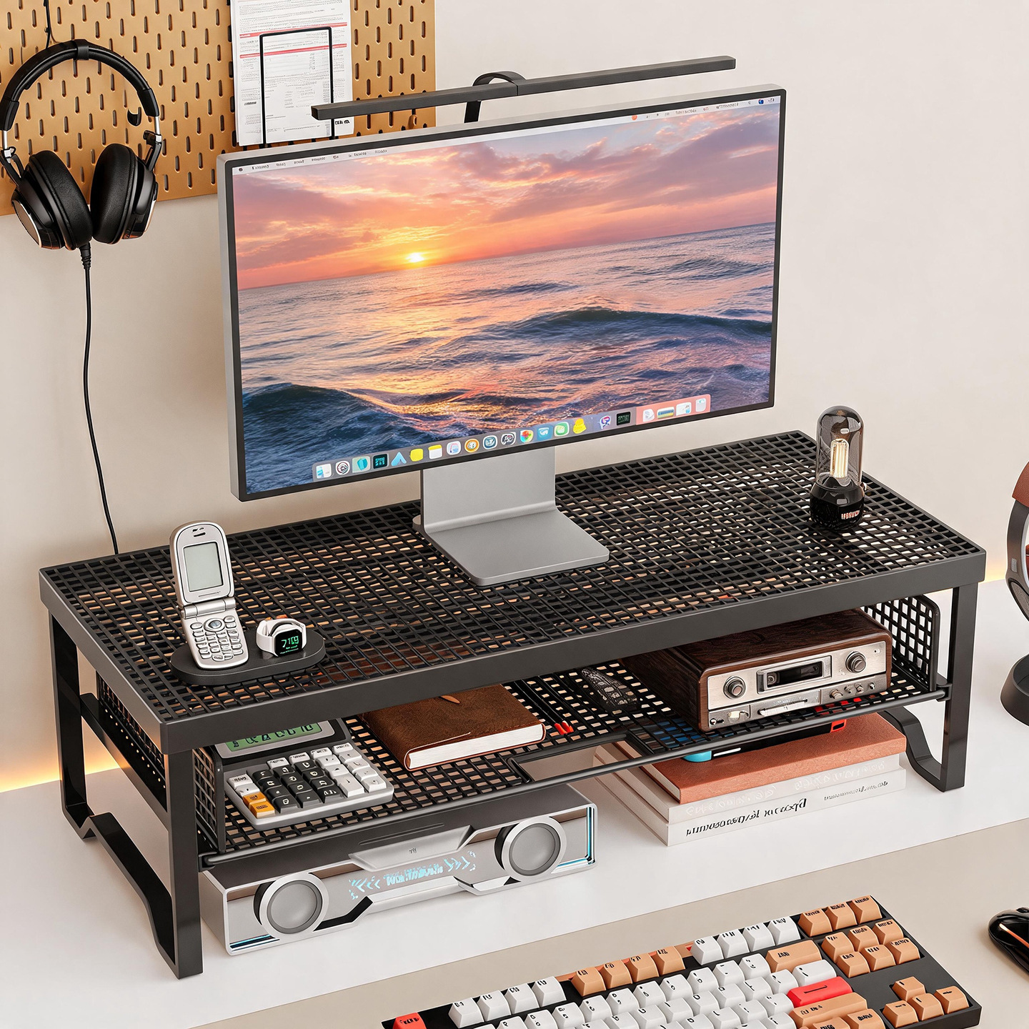 Soporte Elevador para Monitor con Cajón para Oficina y Escritorio