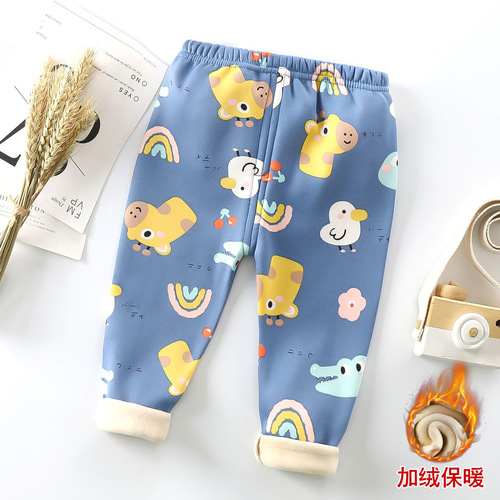 Children's velvet autumn pants new autumn and winter thickened warm pants for medium and large children with open crotch bottoming men's and women's home trousers