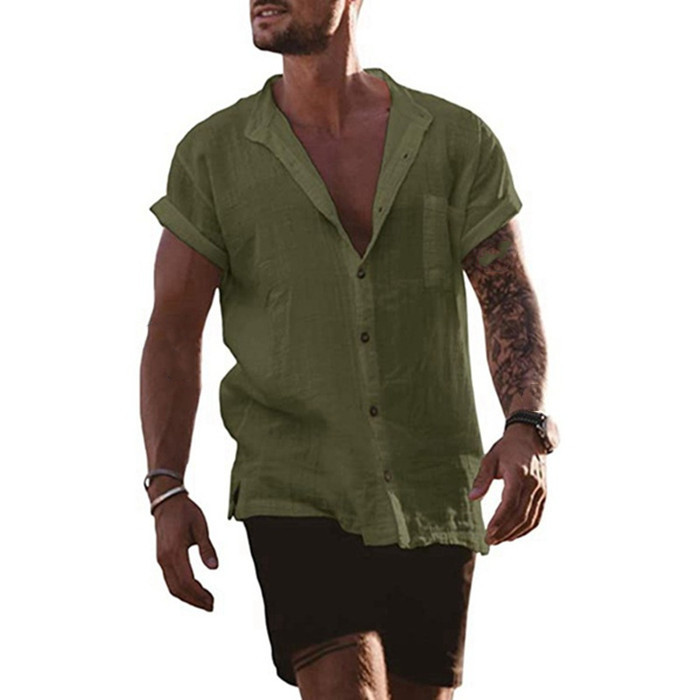Men's Solid Color Simple Style Turndown Short Sleeve Loose Men's T-shirt display picture 5