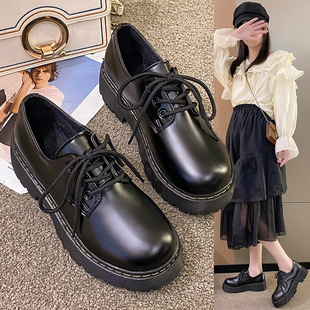 Spring and Autumn 2024 New Fashion Hot Selling Thick Sole Height Increasing Shoes Retro British Style Student Black Small Leather Shoes for Women