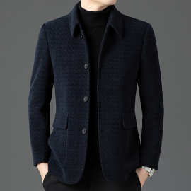 冬季加棉夹克男士翻领呢子外套加厚雪尼尔时尚商务休闲爸爸装上衣