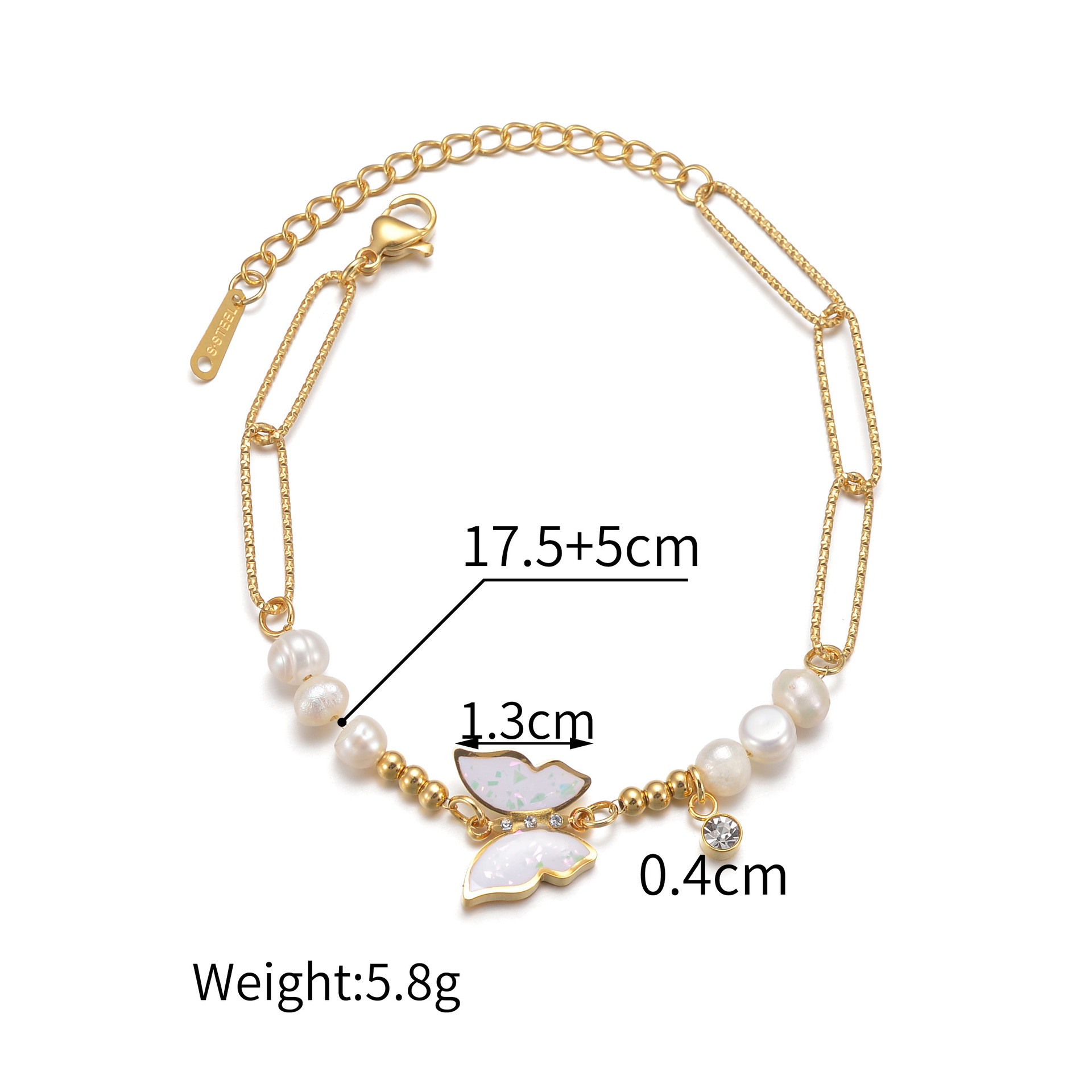 Zircon Inlay Material Ion Plating (IP) Real Gold Plated 18K Gold Butterfly 304 Stainless Steel Casual Simple Style Waterproof Non Tarnish 304 Stainless Steel Bracelets