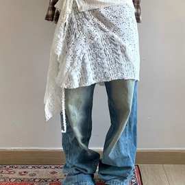 韩国小众设计蕾丝裙叠穿屁帘女搭配镂空纱裙帘罩衫半身裙花边围裙