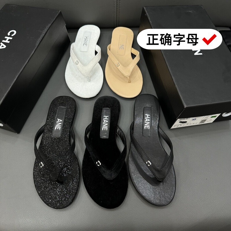 Sheepskin Version! Tweed Style Beach Flip-Flops Flats Velvet Rhinestone Genuine Leather Flip-Flops Outer Wear Summer Slippers for Women