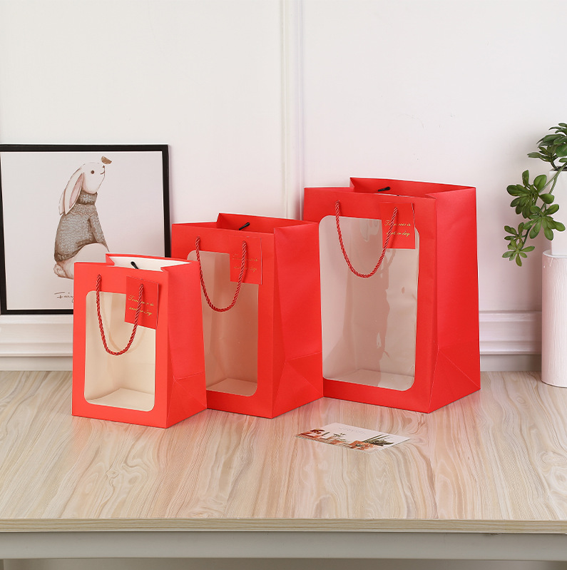 Bolso de mano transparente de flores del día de la madre, bolsa de regalo de ventana de pvc, bolsa de embalaje, bolsa de regalo de flores del maestro del día del maestro