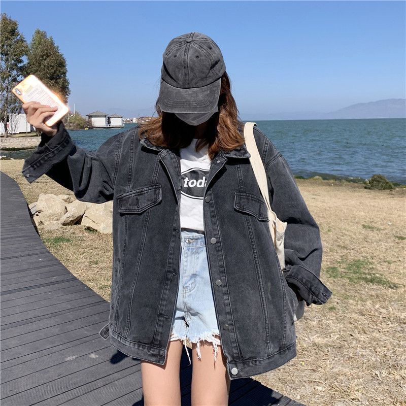 Spring and Autumn Black Denim Tops Women's Spring 2025 New Trendy Loose Korean Style Hong Kong Style Casual Street Jacket