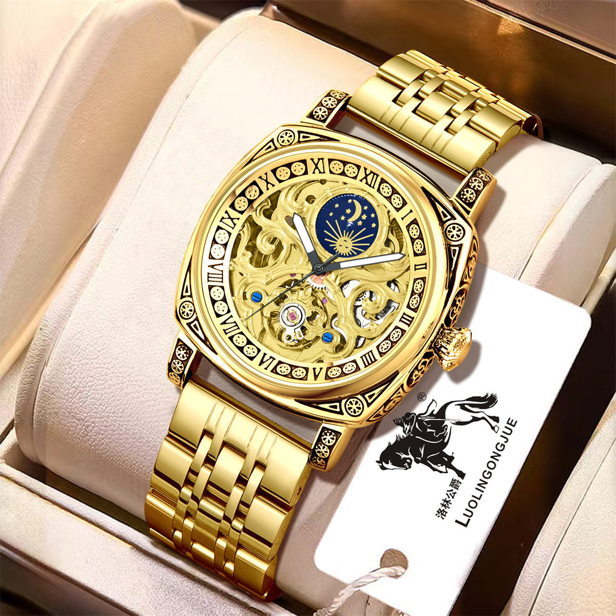 New monster automatic hollow mechanical watch men's Moon personality business waterproof steel belt men's watch one-piece delivery