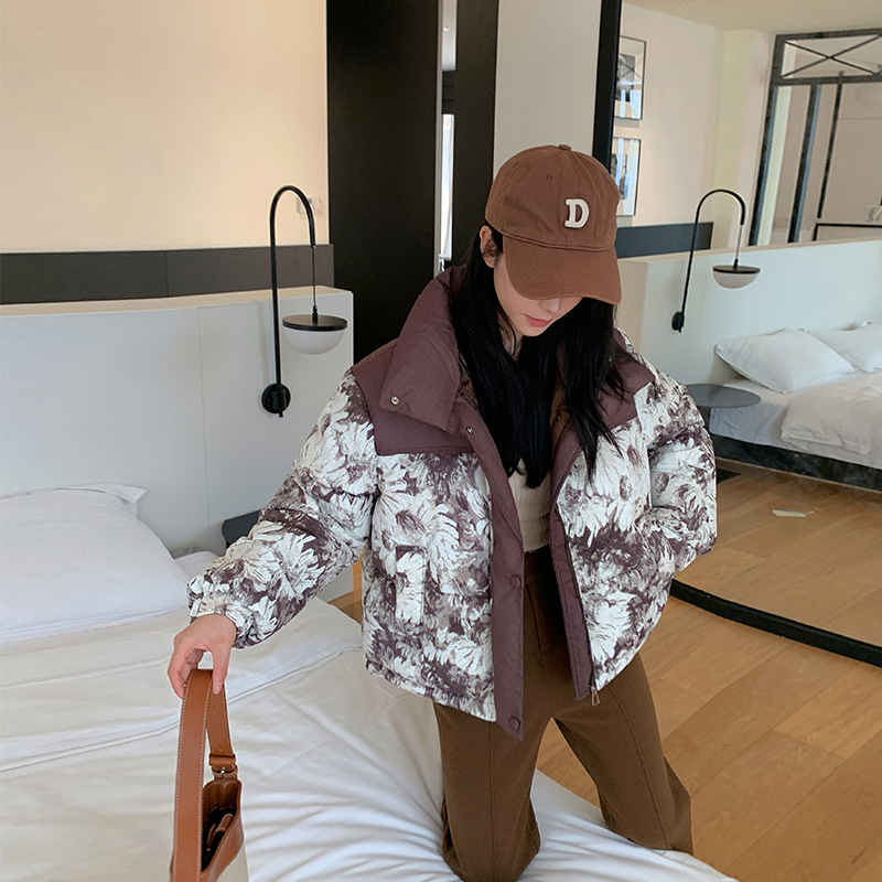 豹纹羽绒棉服女短款2025冬季新款加厚保暖面包服chic立领棉衣外套|undefined