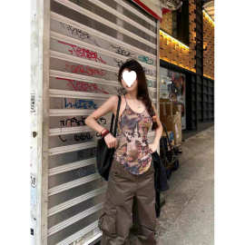 工厂批发【工厂批发拼接人棉】美式复古蝴吊带背心女辣妹风设计上