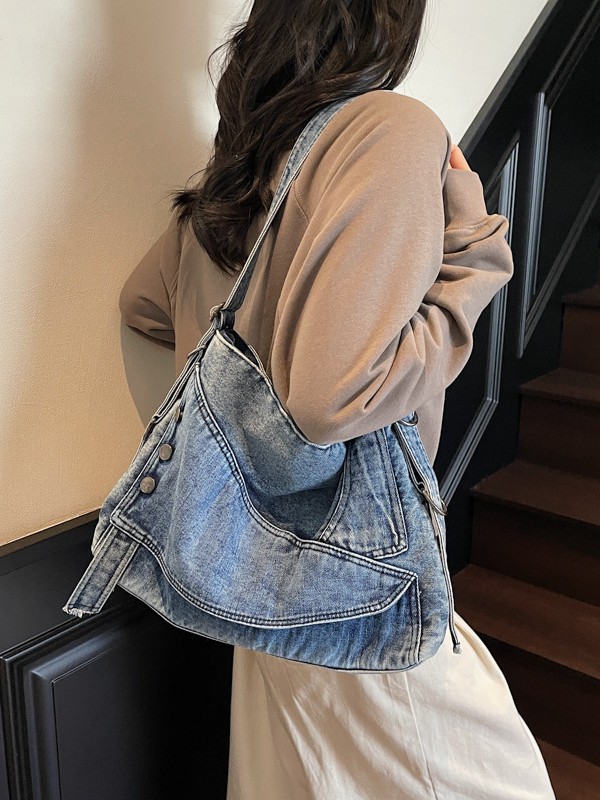 Bolso de mezclilla de gran capacidad para mujer 2025 verano nuevo estilo coreano retro bandolera bolso de viaje casual