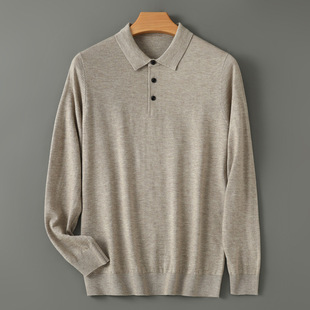 Men's Polo Collar Shirt Simple New Business Casual Long Sleeve Pullover Sweater Worsted Wool plus size Sweater