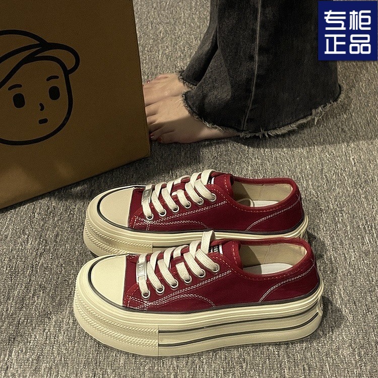 厚底增高帆布鞋秋季新款休闲2025女鞋小白鞋百搭透气松糕板鞋|undefined