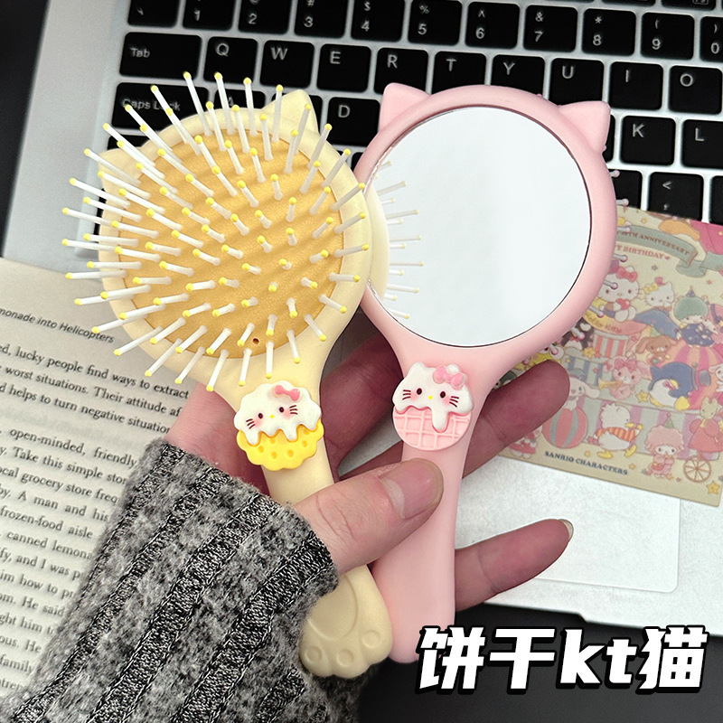 新しい漫画猫耳ツーインワンエアバッグコームかわいいポータブルミニハンドヘルドマッサージエアクッションコームミラー付き|undefined