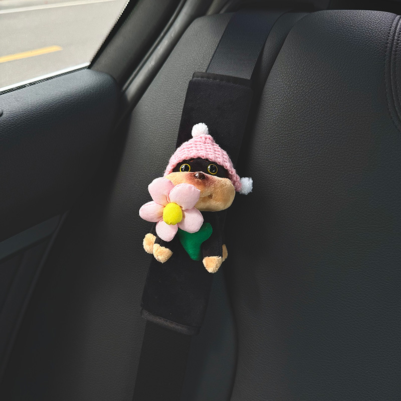 Abeja perro cinturón de coche funda de hombro cinturón de seguro de coche funda de mango accesorios de decoración de coche tela de flor de cuello anti-estrangulación