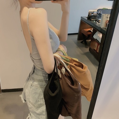 Back Exposing Women's Summer Sweat Repair Yang Energy Top with Bra Cup for Nipple Exposure and Inner Wear