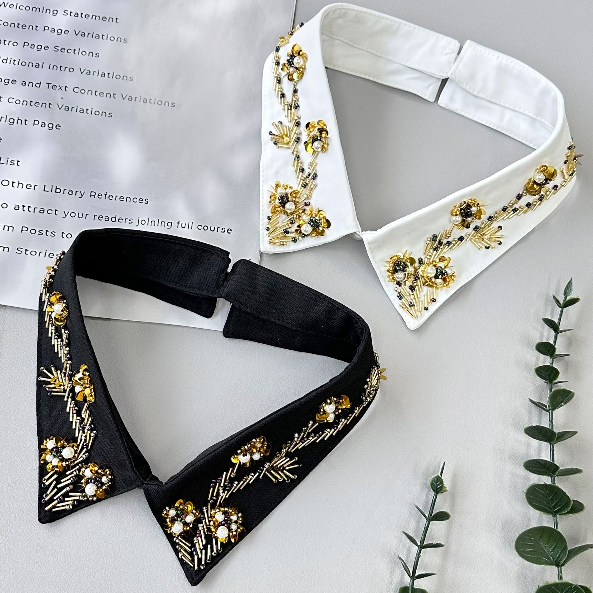 Primavera y verano nuevo dorado esquinado cuello decorado vestido camisa ropa infantil universal lujo ligero cuello falso image 1