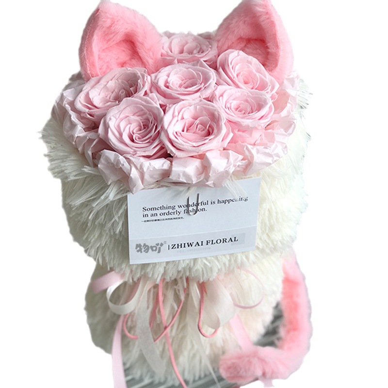 Ramo de Flores Preservadas con Orejas de Gato, Producto Terminado, Regalo de Alta Gama para el Día de San Valentín para Novia, Regalo Creativo y Lindo al por Mayor
