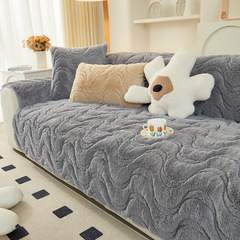 秋冬款長毛絨波浪紋純色沙發墊現代簡約超柔防滑沙發坐墊巾批發