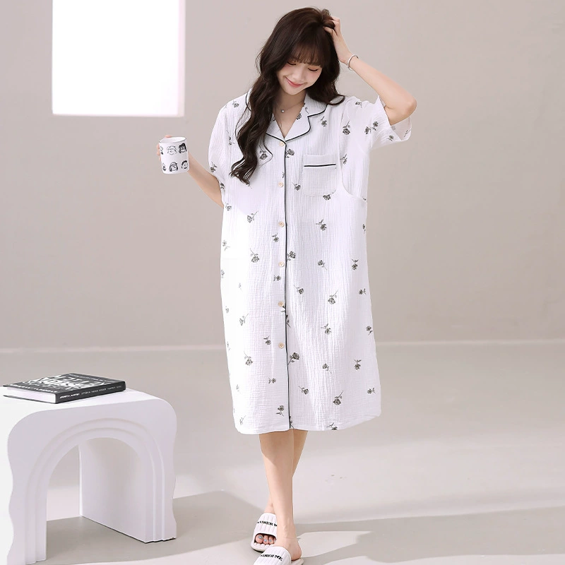 Ночная рубашка для беременных, летняя марлевая одежда с короткими рукавами для роддома, пижама для беременных, домашнее платье, одежда для кормления после родов