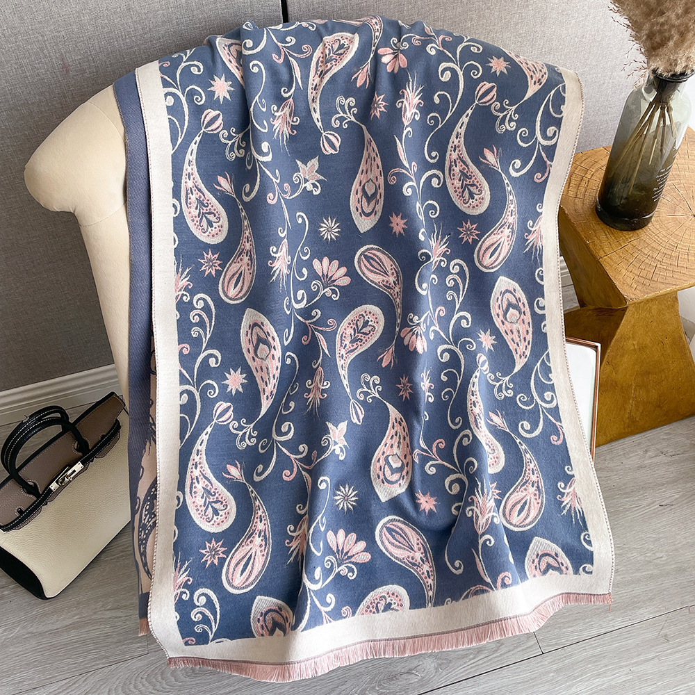 Comercio exterior retro Flor de anacardo Otoño e Invierno versátil largo engrosado bufanda chal de doble cara de Cachemira-como bufanda caliente para las mujeres