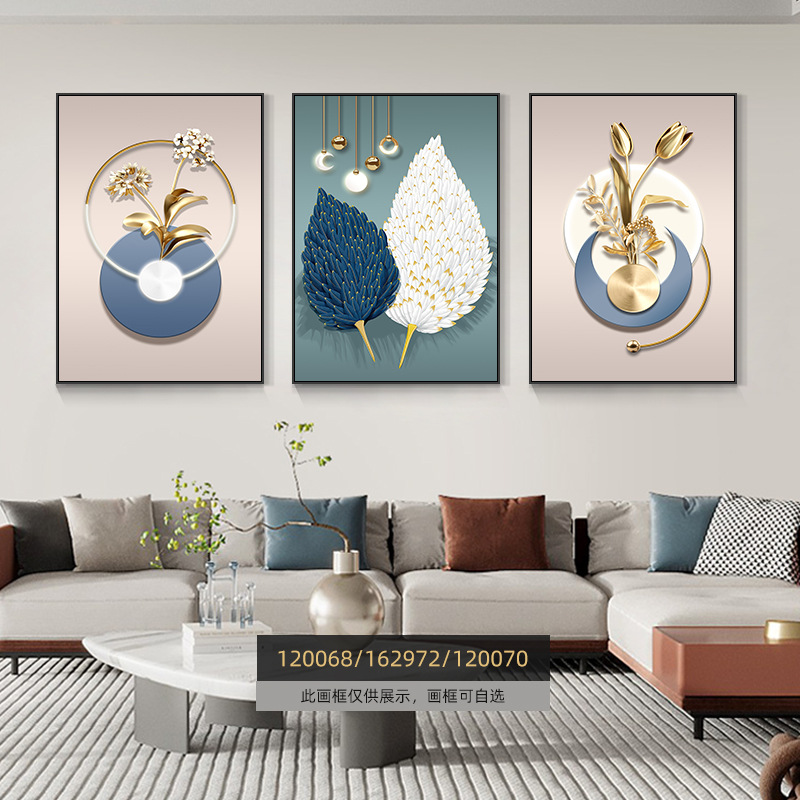 Pintura de decoración de la sala de estar moderna de lujo ligera Fukuyan atmósfera tripartita mural significa un buen fondo de sofá pintura colgante de pared