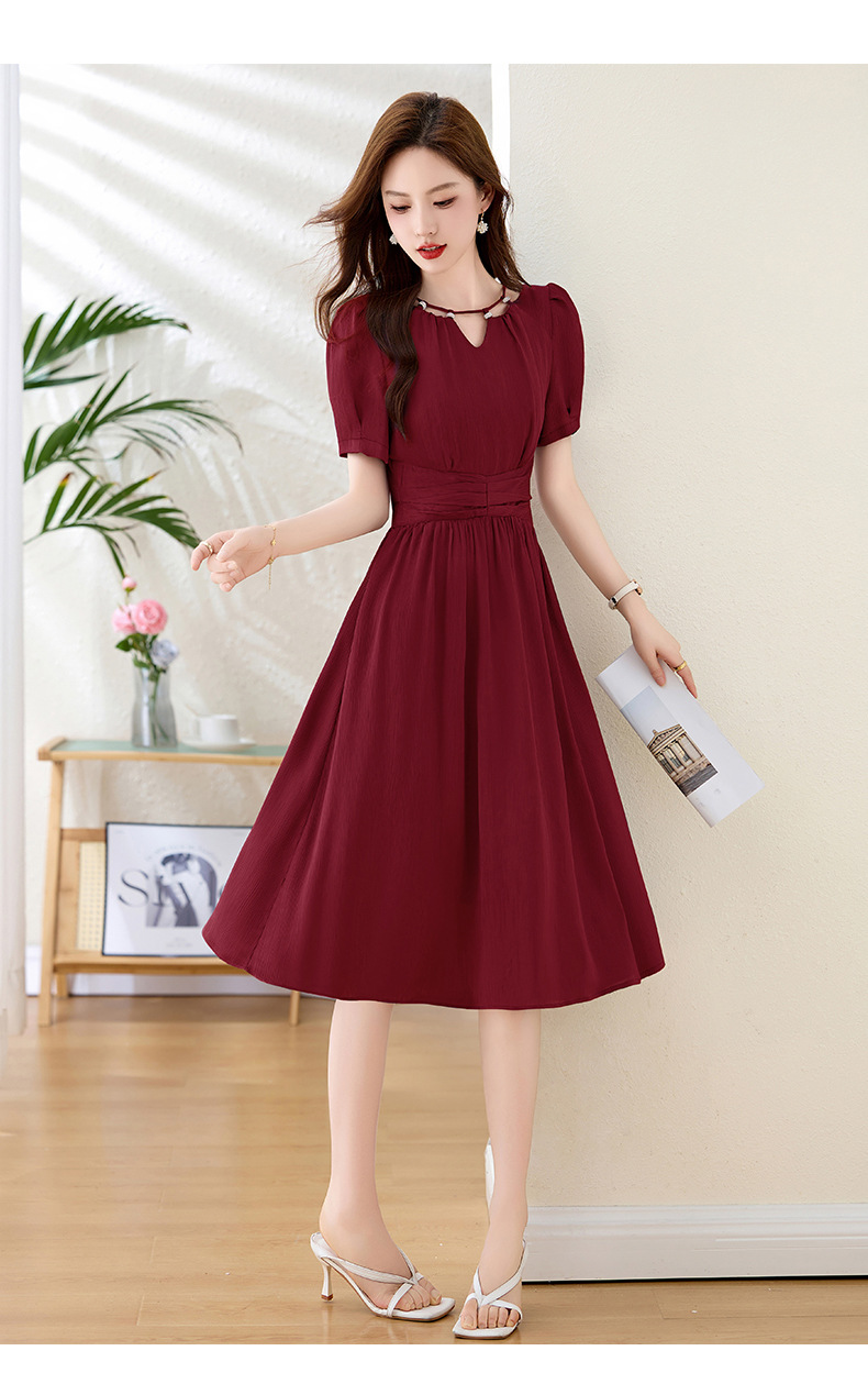 Váy midi mùa hè thời trang sang trọng, thiết kế thon eo, dáng dài vừa phải JX3320 — Màu đỏ rượu, Màu tím chi tiết 21