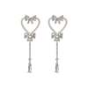 Tide, long fashionable design earrings from pearl with bow with tassels, 2021 years, simple and elegant design