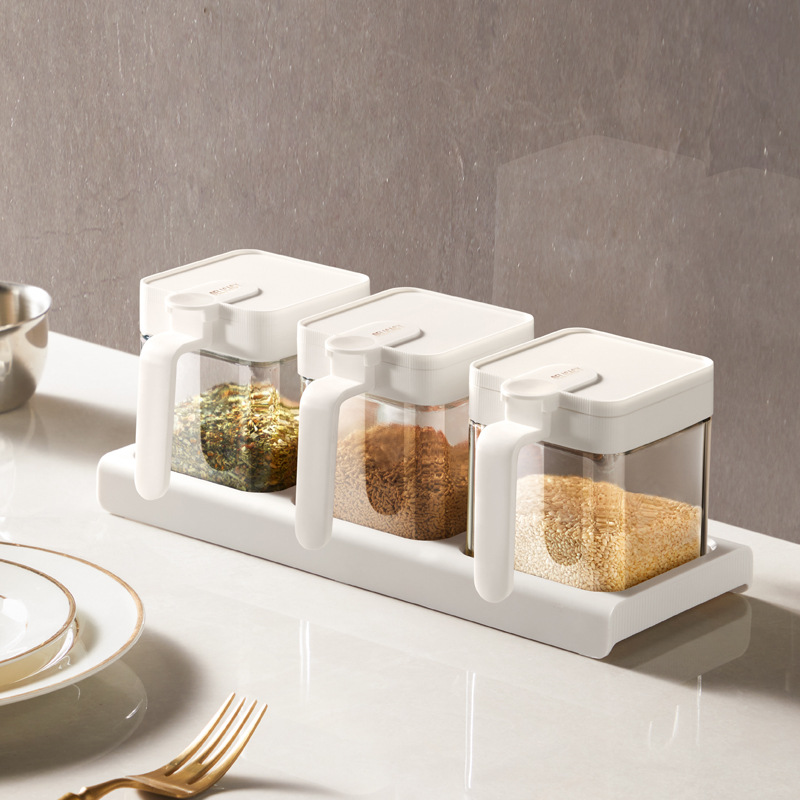 [Hedou] condimento tarro de sal tarro de condimento de plástico botella combinación traje a prueba de humedad sellado caja de almacenamiento frasco de condimento de vidrio