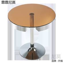 钢化玻璃咖啡色小圆桌子简约洽谈桌椅组合接待圆形休闲小户型餐桌