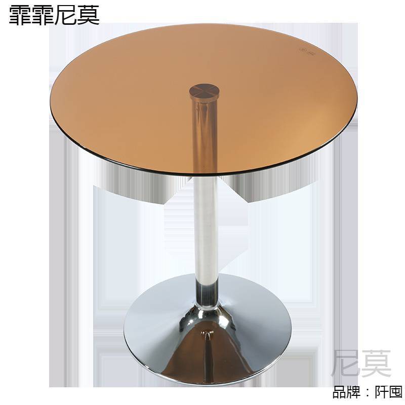 钢化玻璃咖啡色小圆桌子简约洽谈桌椅组合接待圆形休闲小户型餐桌