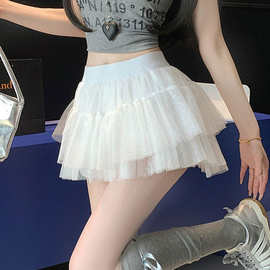 芭蕾甜美超仙蓬蓬蛋糕半身裙女2025夏季高腰百搭波点网纱a字短裙