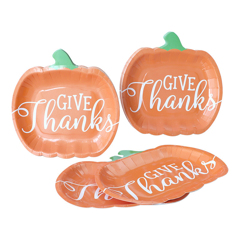 Thanksgiving Disposable Pumpkin Plate in stock Cross-Border Amazon Harvest Festival Orange Pumpkin Plate Party Decoration