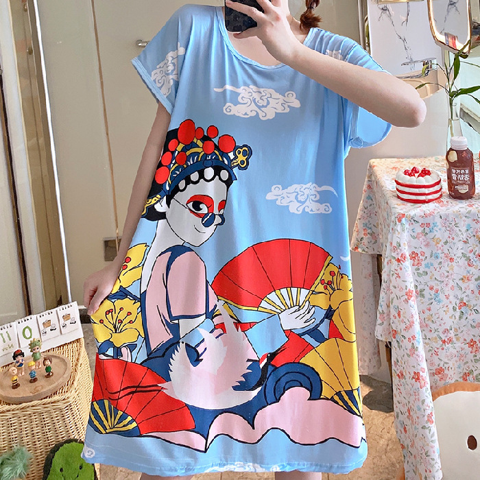 Ventas directas de la fábrica una variedad de pijamas camisón de las mujeres Vestido de manga corta suelta de dibujos animados de verano transfronterizo Comercio exterior al por mayor Sudeste de Asia