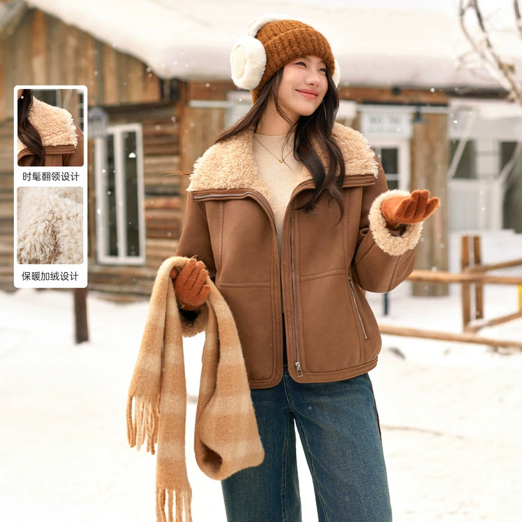 [Кожаная одежда ретро модная индивидуальная теплая куртка] Funny Show большой размер женский толстый mm2025 весенний новый