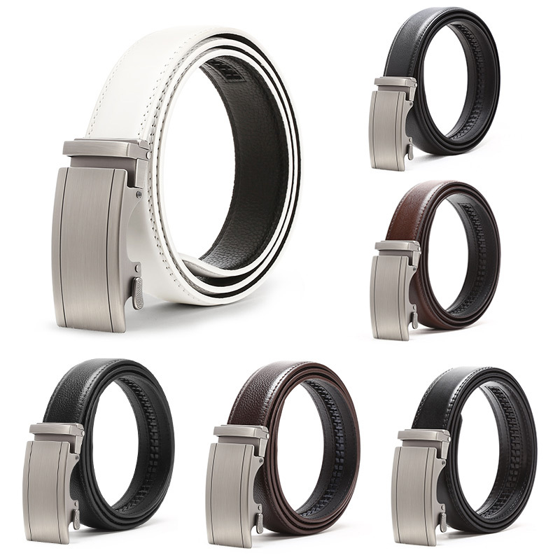 Men's Automatic Buckle Leather Belt Business Versatile Cowhide Trouser Belt_voghion.com